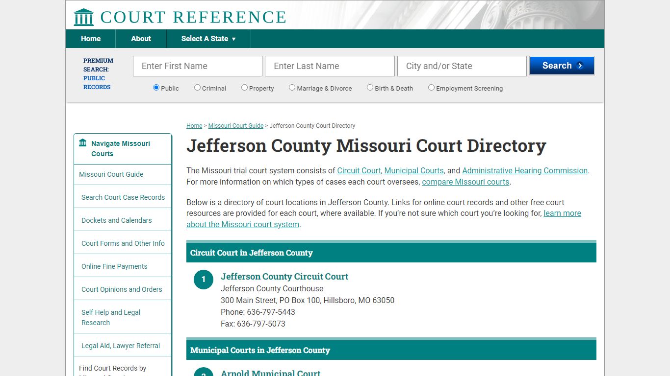 Jefferson County Missouri Court Directory | CourtReference.com